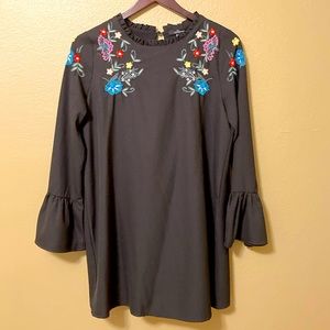 COPY - Floral Embroidered Bell Sleeves Mini Dress